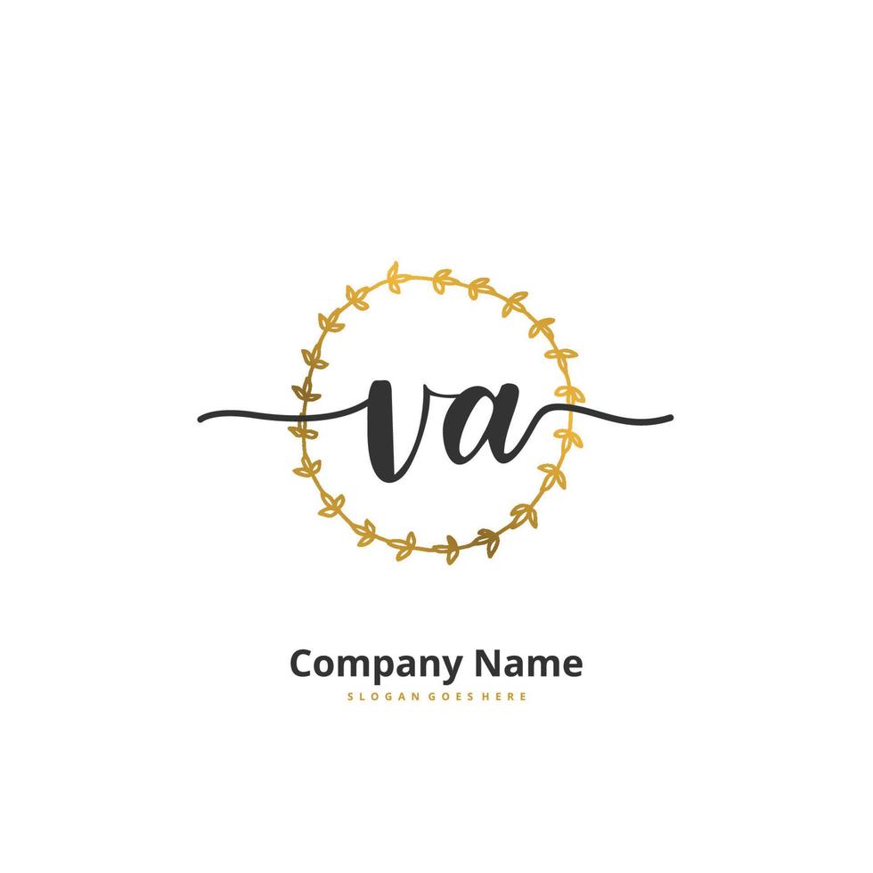 VA Initial handwriting and signature logo design with circle. Beautiful design handwritten logo for fashion, team, wedding, luxury logo. vector