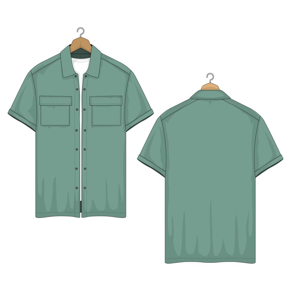 Short sleeve shirt mockup front and back view. Vector illustration