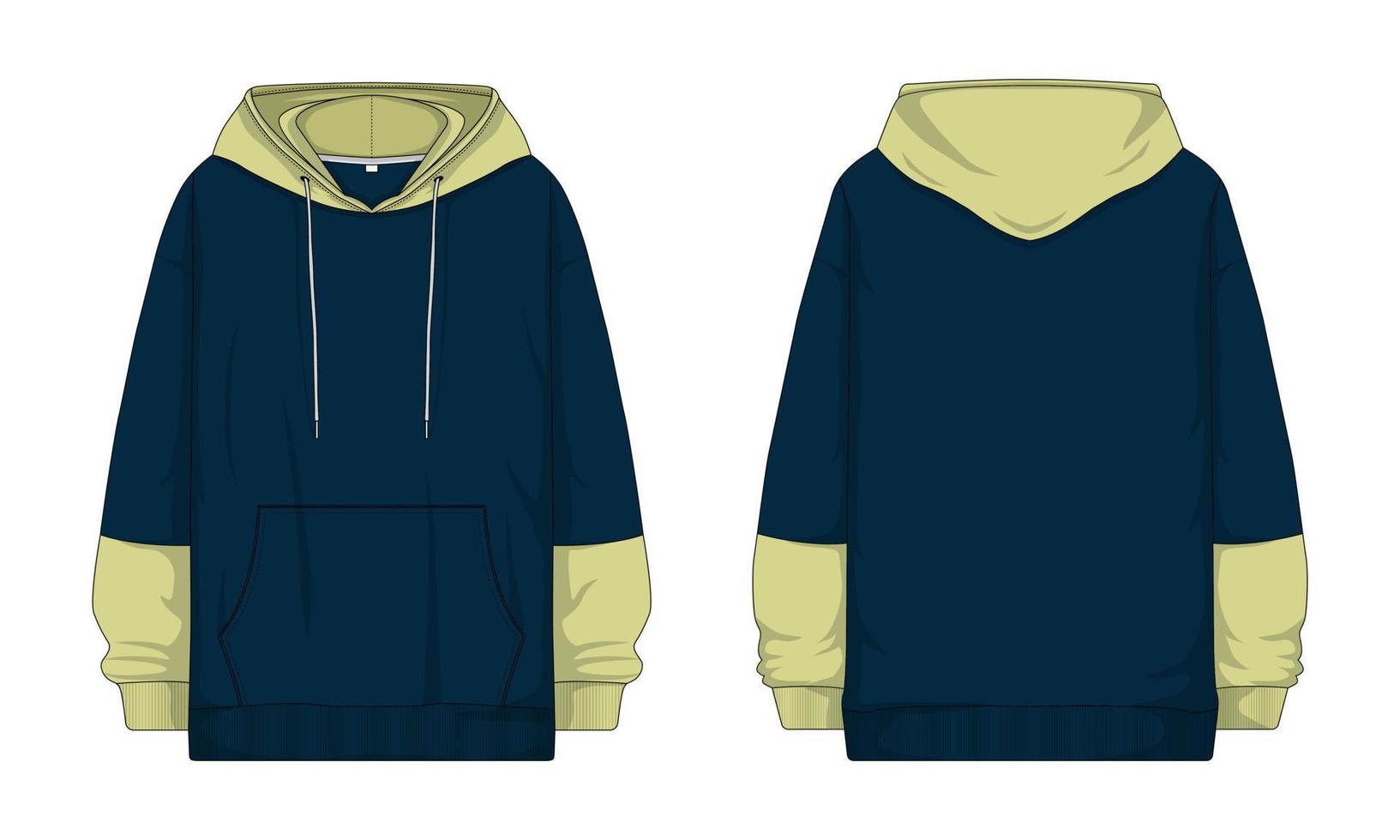 Long sleeve hoodie jacket template front and back view vector
