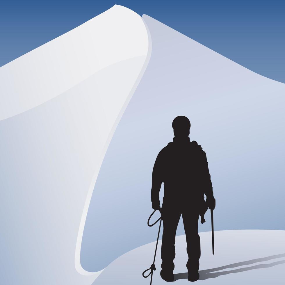 Snow desert landscape and silhouettes of skiers vector