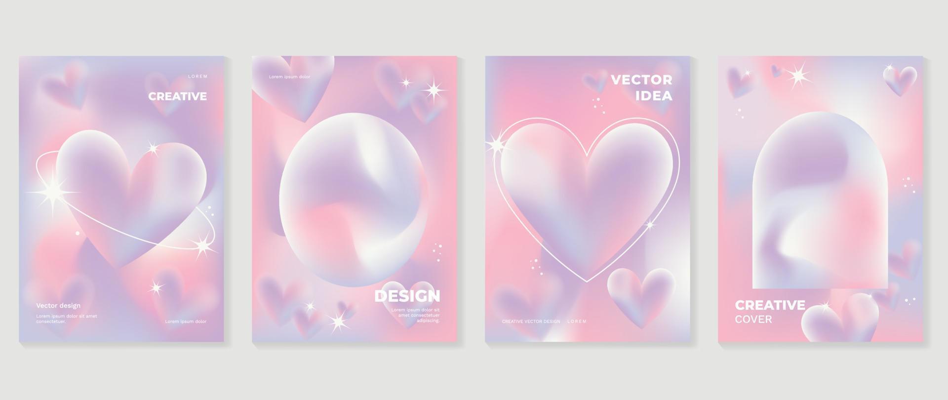 conjunto de vector de cubierta de plantilla de estilo degradado abstracto y2k. feliz día de san valentín decorar con un moderno corazón degradado vibrante fondo colorido y2k. diseño para tarjetas de felicitación, moda, comercial, banner.