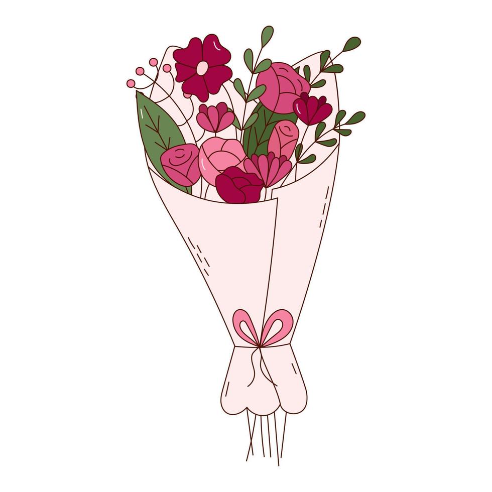 Hand drawn bouquet of flowers for Valentine day. Design elements for posters, greeting cards, banners and invitations. vector
