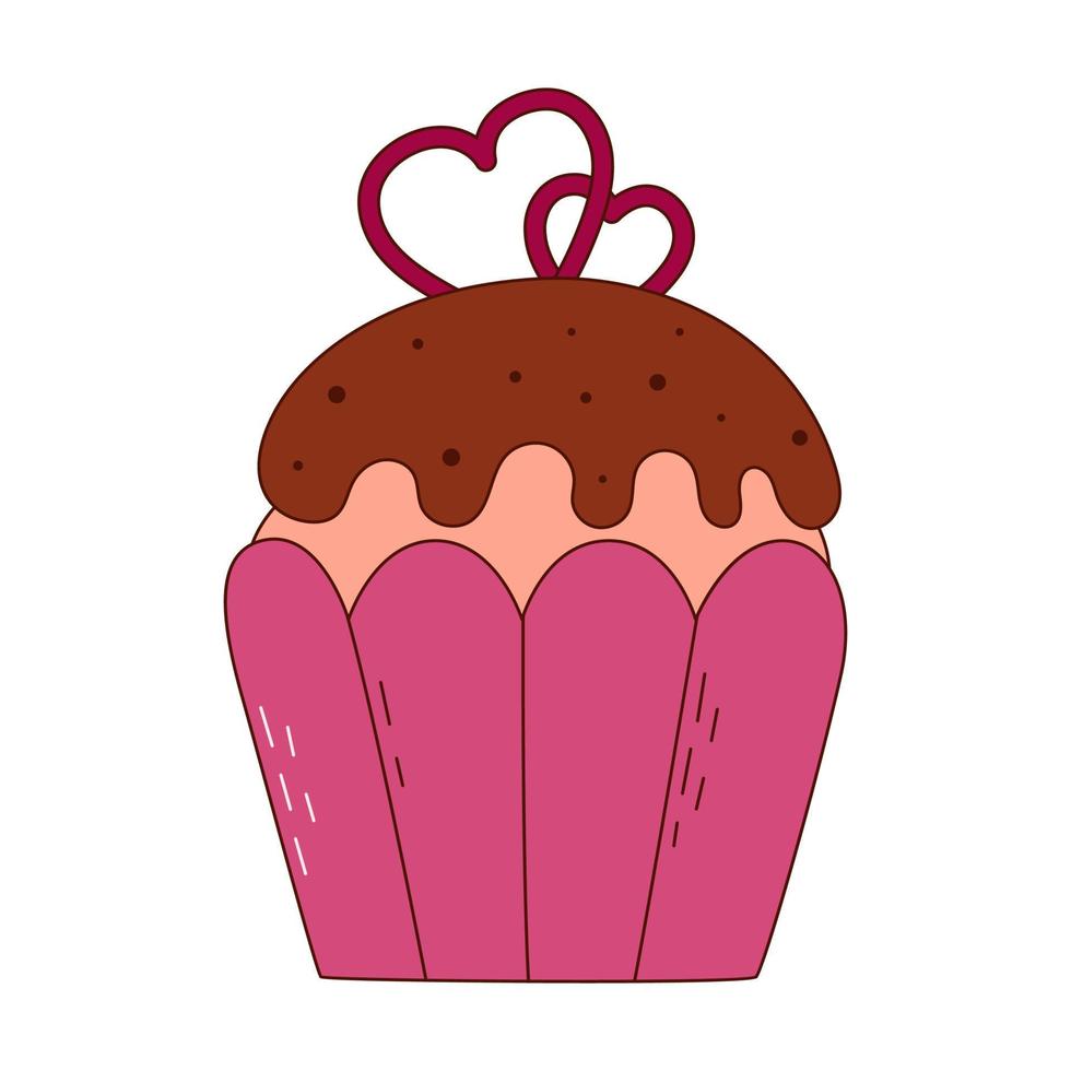 cupcake dibujado a mano para el día de san valentín. elementos de diseño para carteles, tarjetas de felicitación, pancartas e invitaciones. vector