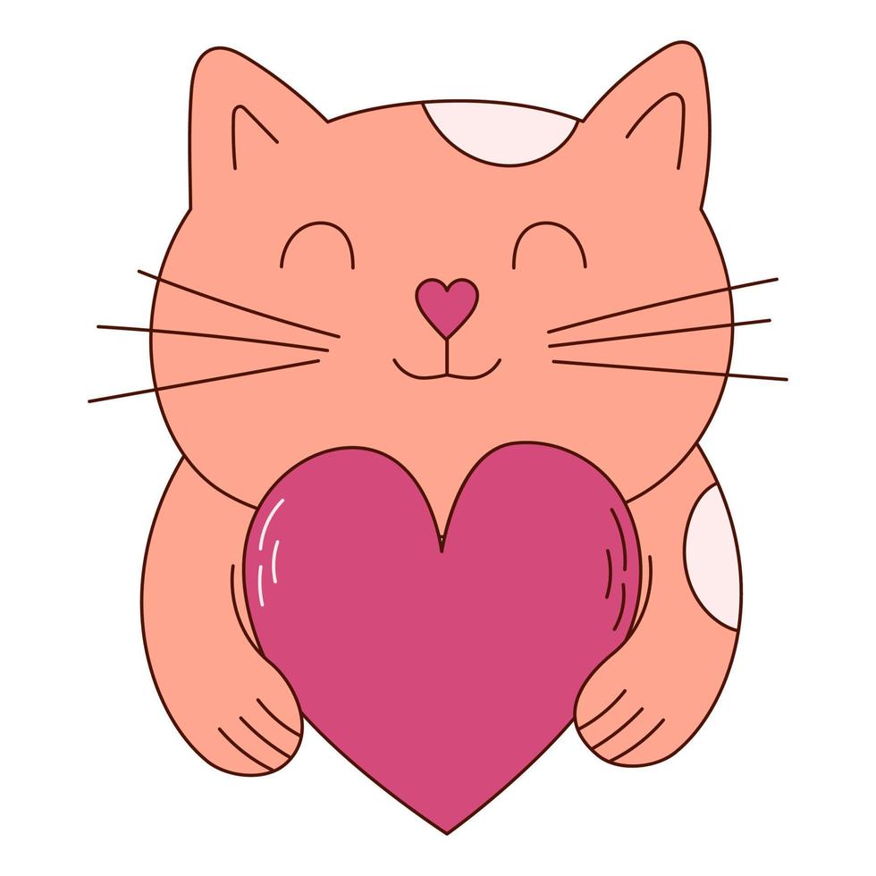 Hand drawn cat wtith heart for Valentine day. Design elements for posters, greeting cards, banners and invitations. vector