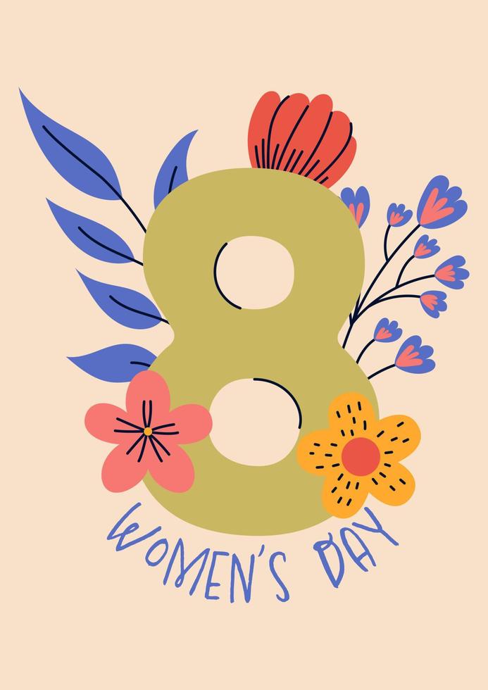 8 march, International Women's Day. Greeting card or postcard templates for card, poster, flyer. Girl power, feminism, sisterhood concept. vector