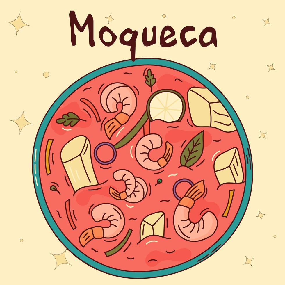 comida tradicional brasileña. moqueca. ilustración vectorial en estilo dibujado a mano vector