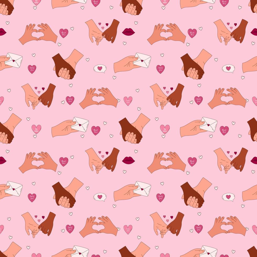 Valentine's Day Hand drawn seamless pattern. Hands of lovers vector