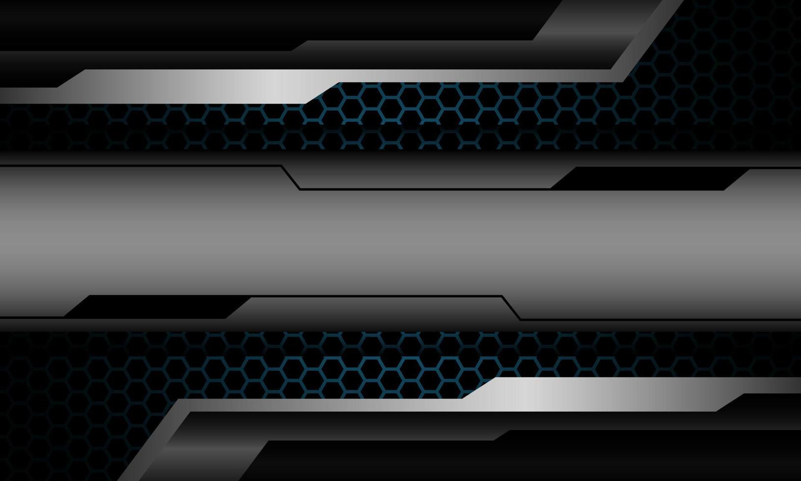 banner negro plateado abstracto geométrico cibernético en el diseño de patrón de malla hexagonal azul vector de fondo de lujo moderno