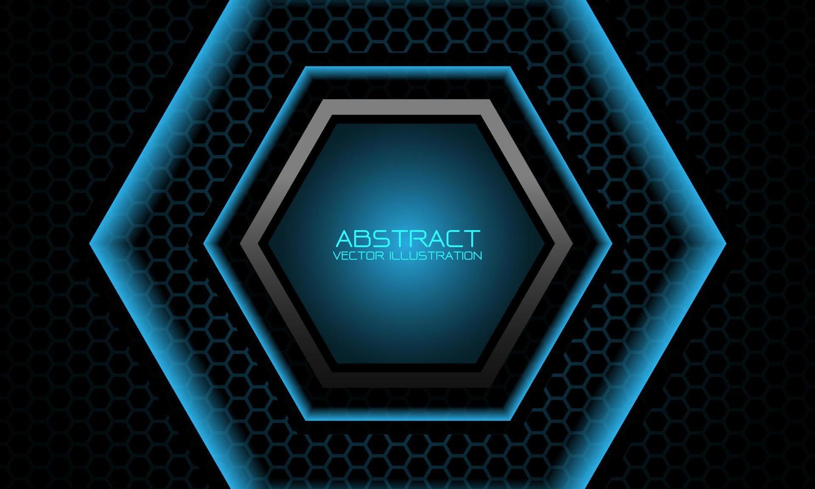 Abstract blue grey hexagon banner on dark mesh pattern design modern luxury background vector