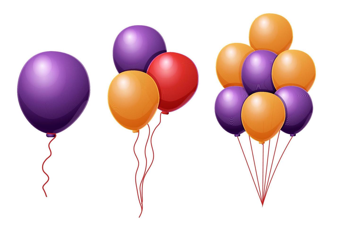 Set colorful party collection balloons with bow set in cartoon style isolated on white background. Vector illustration
