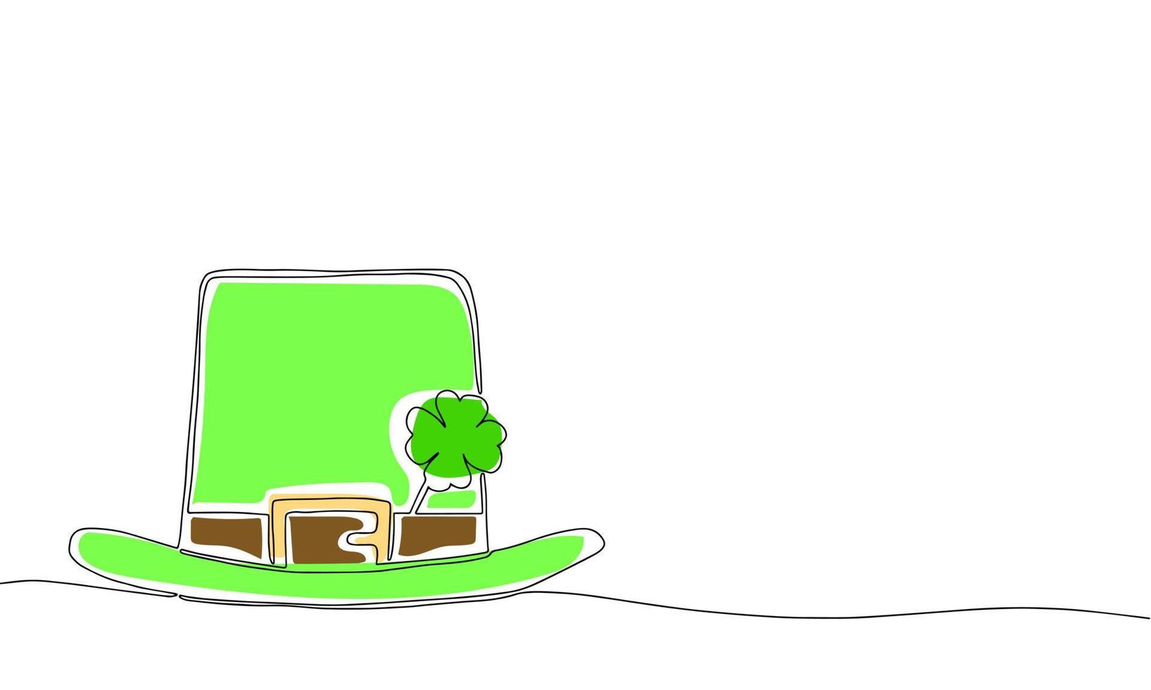 Leprechaun's hat. Line art illustration with color. Outline, one continuous vector illustration. St. Patrick's Day. 17 March. Good luck.