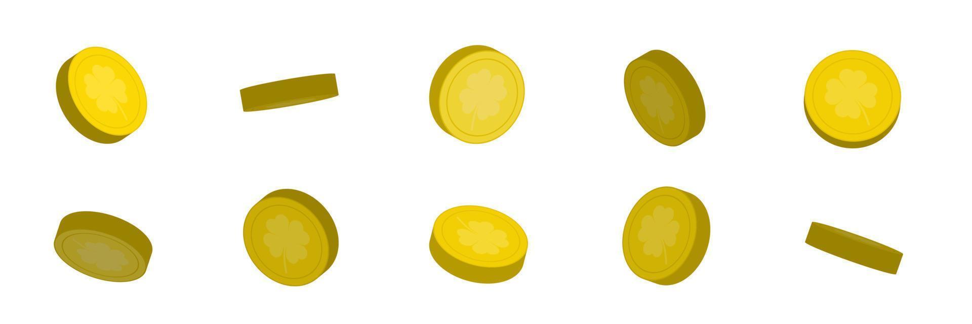 Set of gold coins for lucky. Coin with different view. Falling money. Vector illustration.