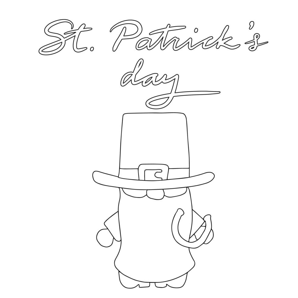 Outline square banner for St. Patrick's Day. Card for Patrick's Day with leprechaun and horseshoe. Vector illustration.