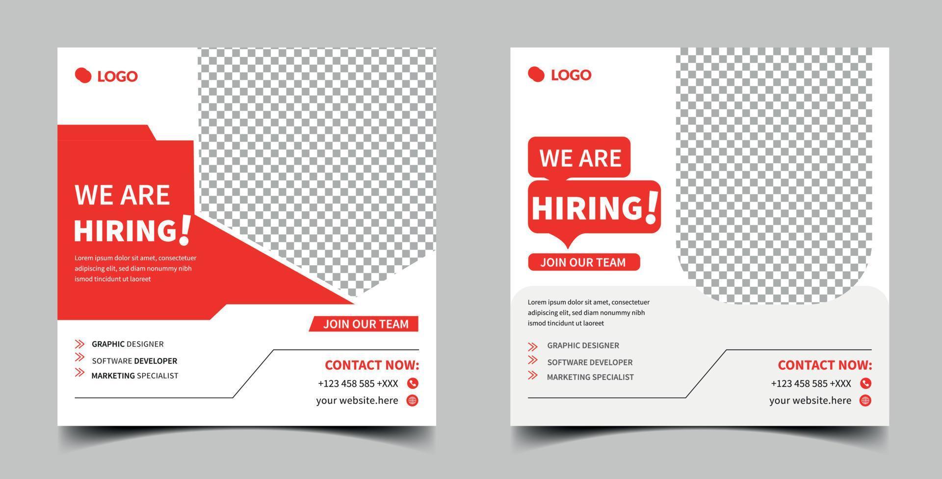 We are hiring job vacancy social media post banner design template red vector template
