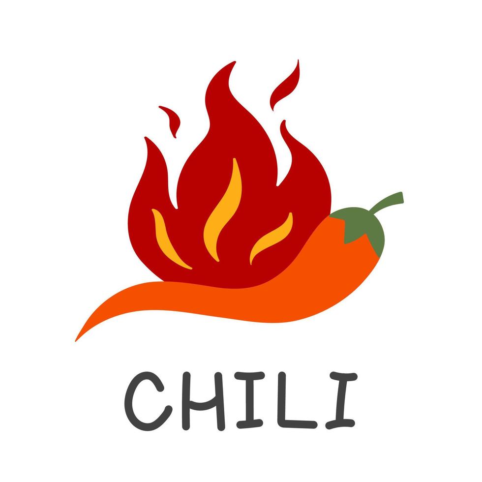 Hot Red Chili Pepper with fire. Isolated Flat Vector Illustration design on white