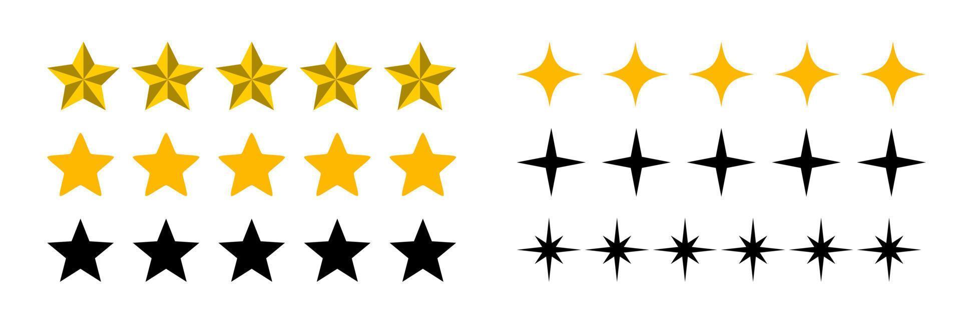 vector set of stars, varied sparkling yellow stars