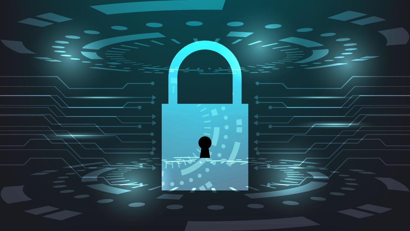 digital padlock with virtual screen on dark background. cyber security technology for fraud prevention and privacy data network protection concept vector