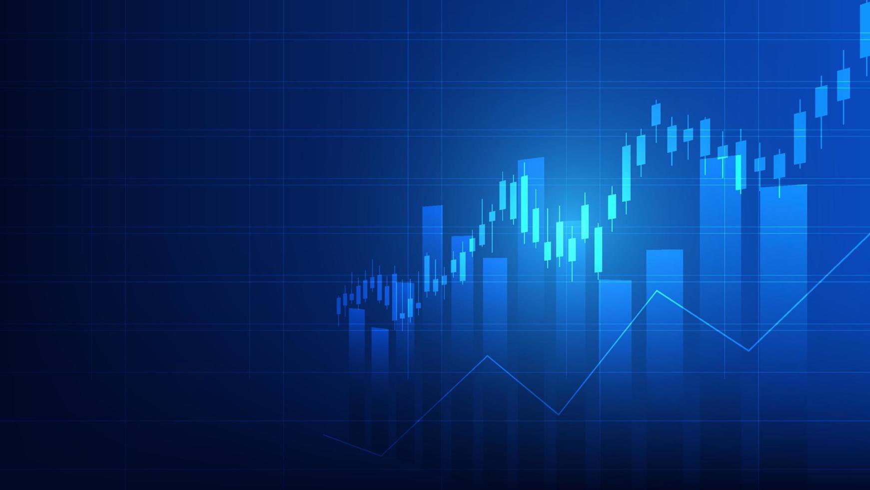 Financial business statistics with bar graph and candlestick chart show stock market price and effective earning on blue background vector