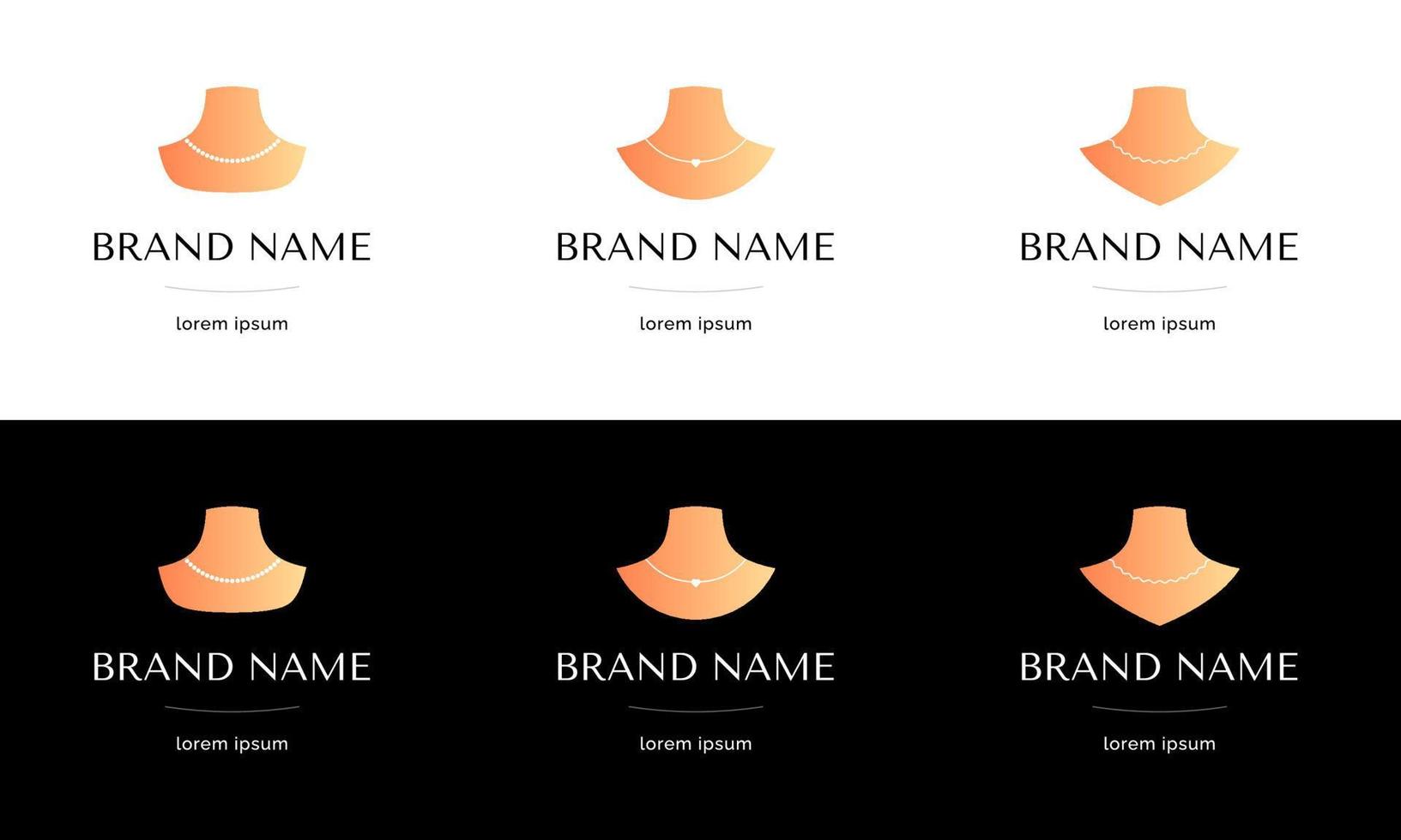 Beautiful necklace on bust logo concept set. Jewelry beauty logotype template. Bijouterie brand identity design element collection. Modern luxury jewellery company business vector eps symbol