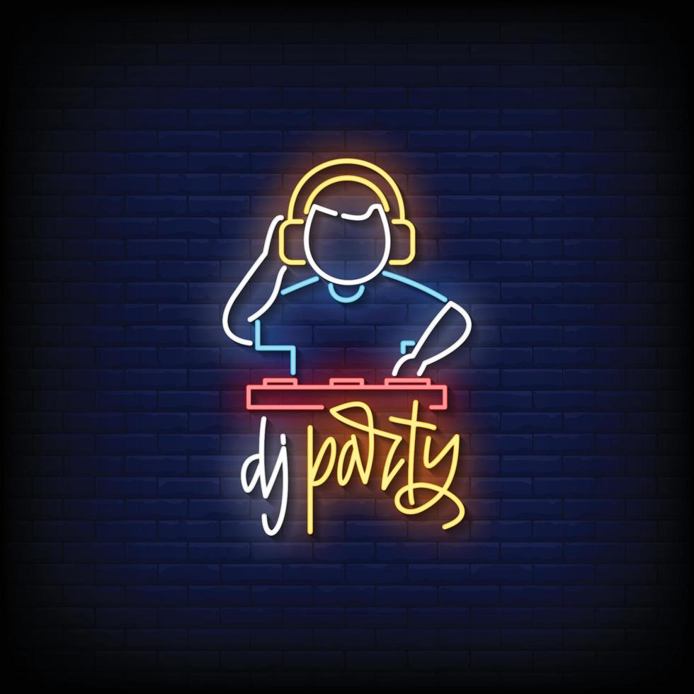 Neon Sign dj party with brick wall background vector 18860393 Vector ...