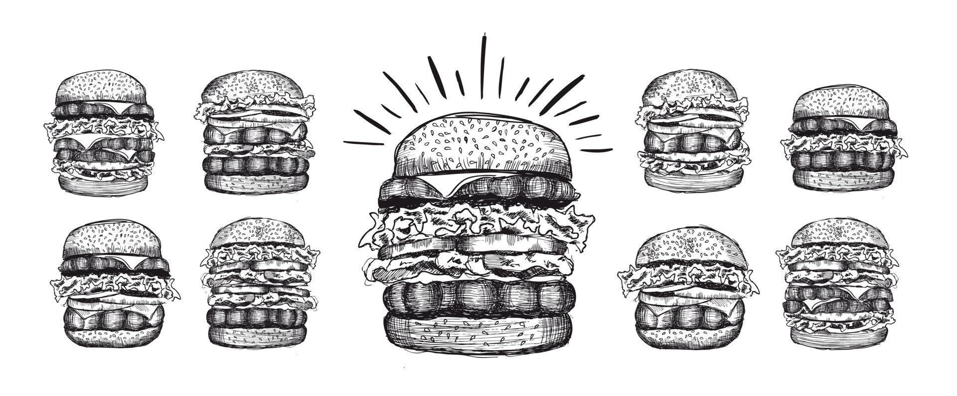 Hand drawn illustration of burger for menu. vector
