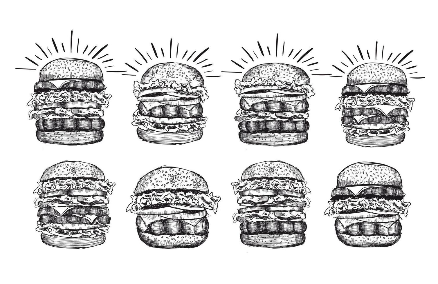 ilustración dibujada a mano de hamburguesa para el menú. vector