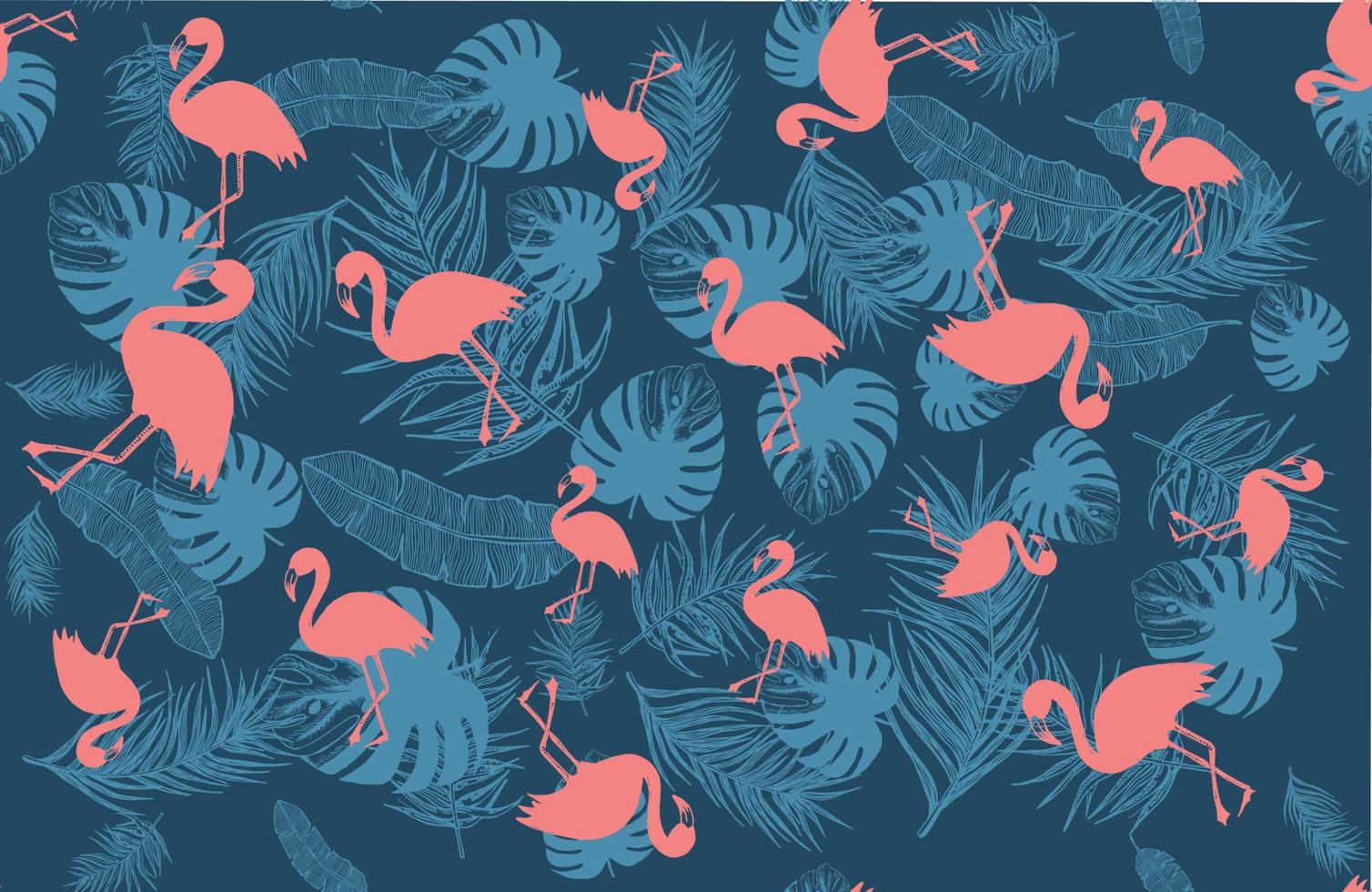 Pink flamingo, Summer background, hand drawn style, vector illustrations.