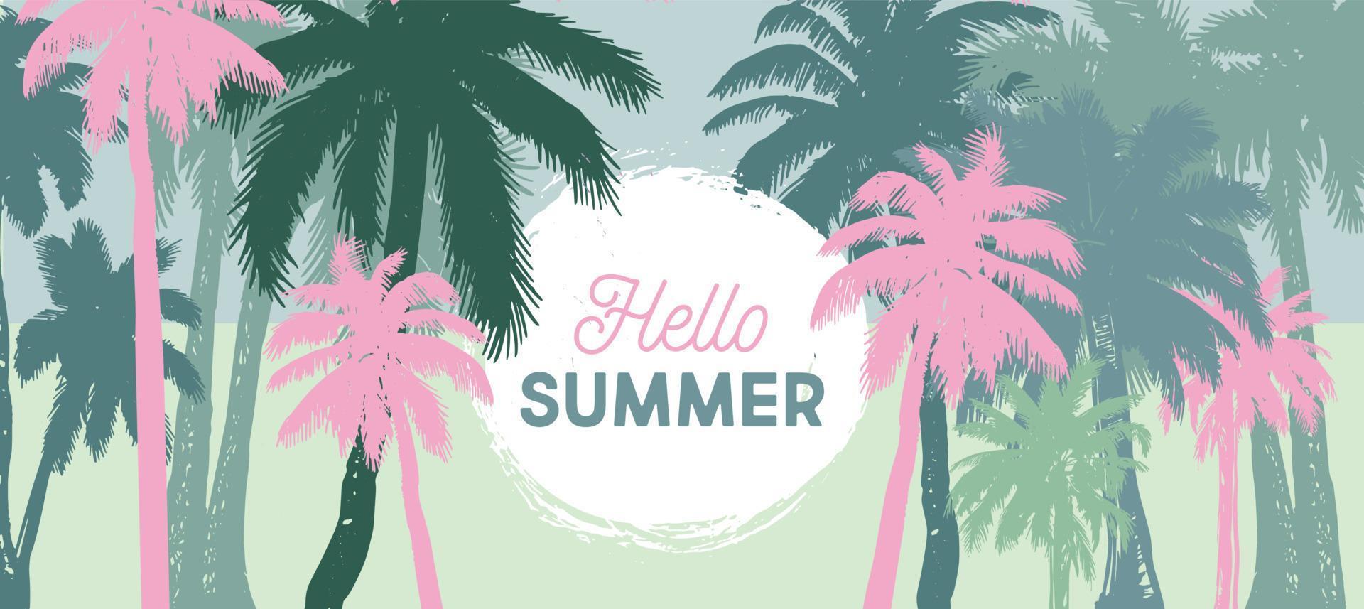 Hello Summer, Palm hand drawn illustrations, vector