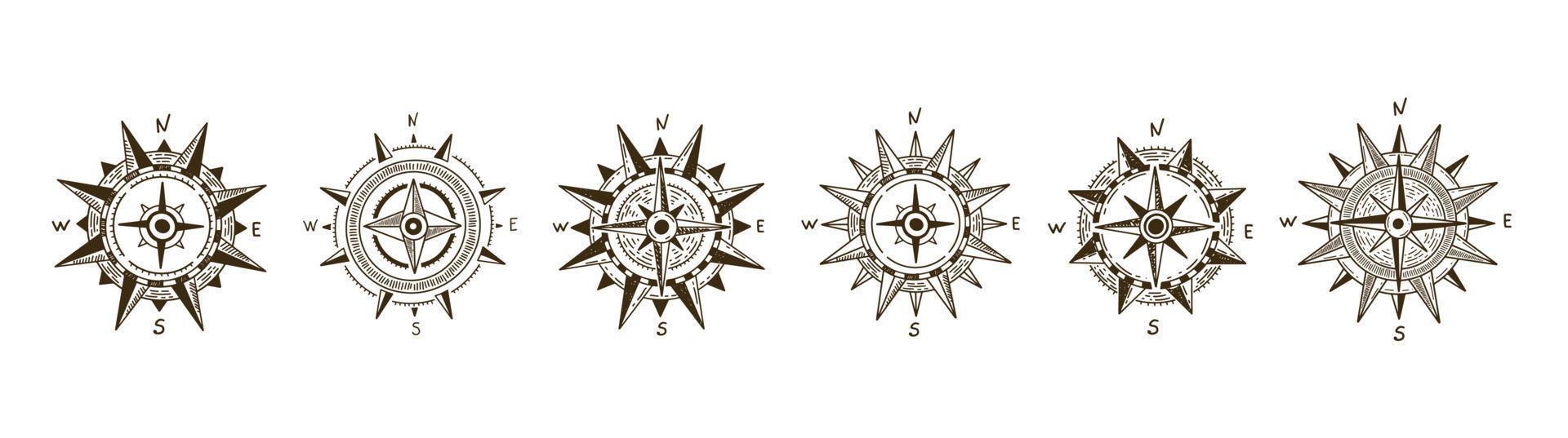 Compass Wind rose, pattern, hand drawn Illustration vector