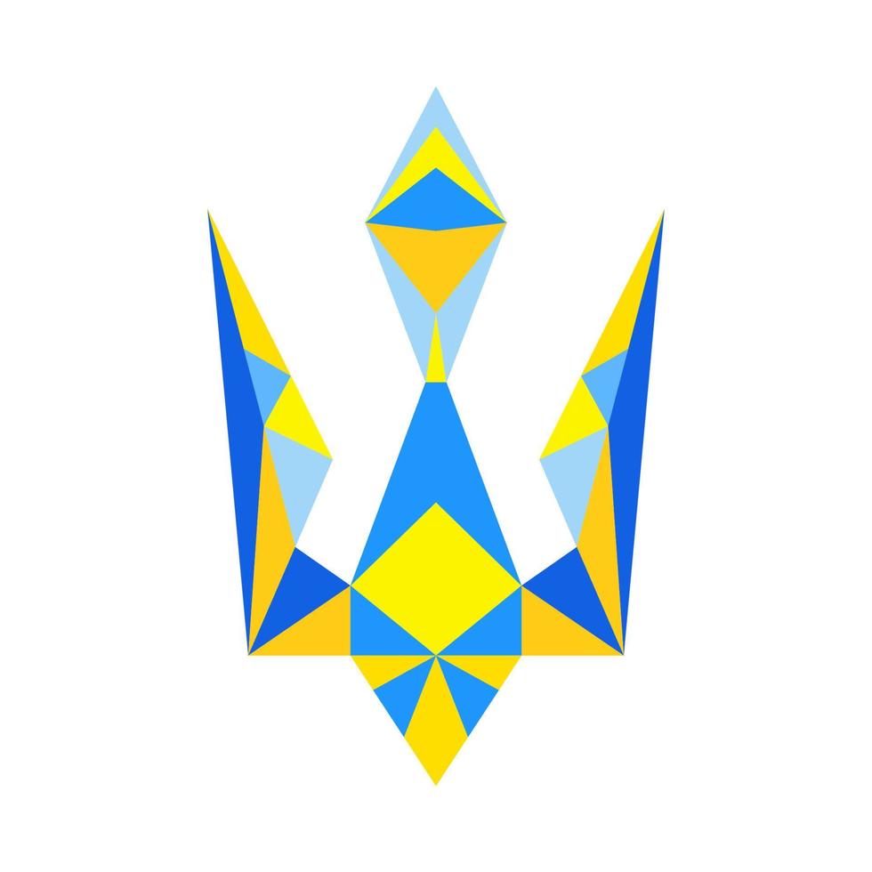 ilustración vectorial del emblema nacional ucraniano - tridente en estilo geométrico poligonal. se puede utilizar para coser colchas, parches, diseño web, publicaciones en redes sociales, carteles, tarjetas, pancartas. vector