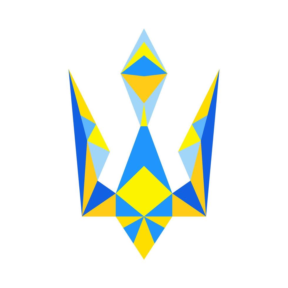 Vector illustration of Ukrainian national emblen - trident in geometric polygonal style. Can be used for quilt sewing, patchwork, web design, social net posting, posters, cards, banners.