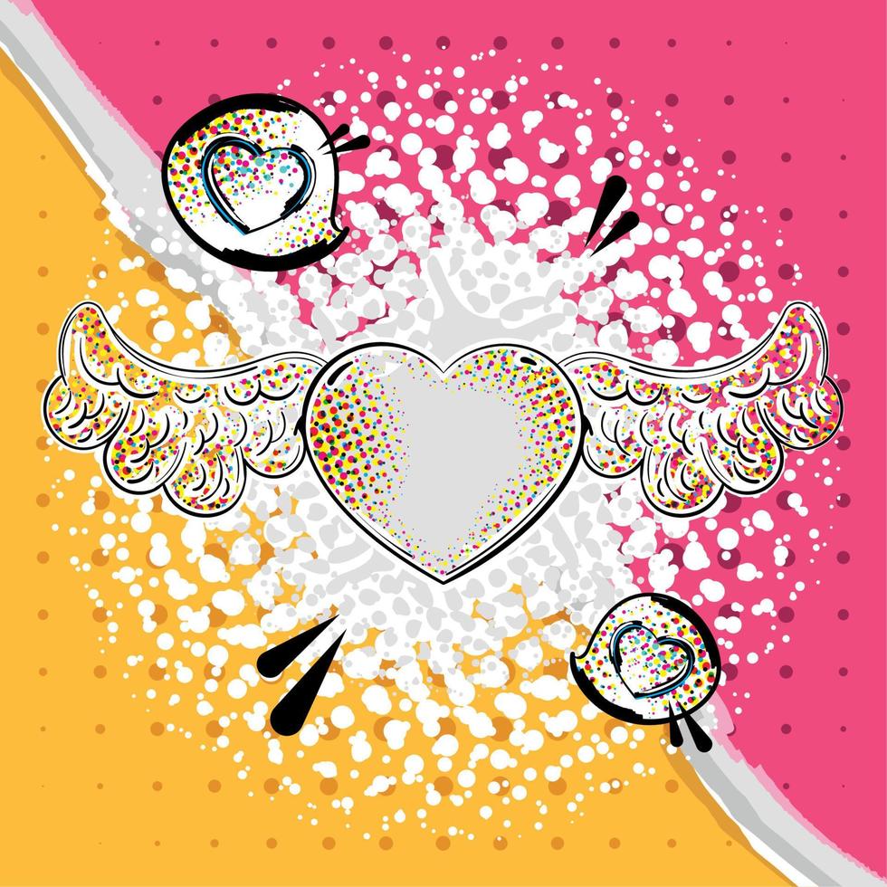 Isolated heart shape sketch with angel wings on comic page Vector