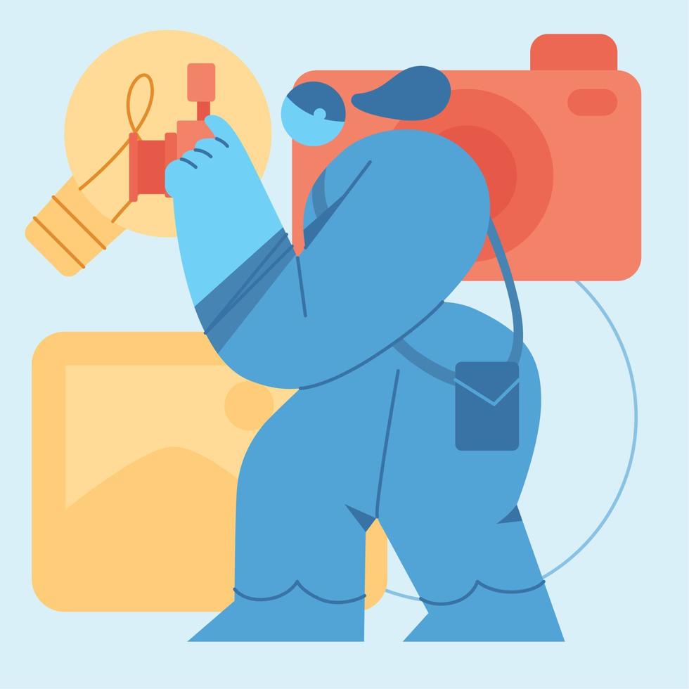 Blue cute photographer character flat design Profession Vector