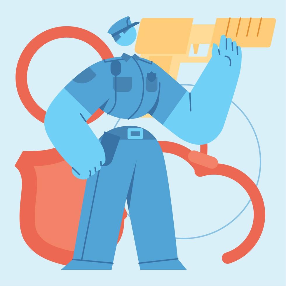 Blue cute police officer character flat design Profession Vector