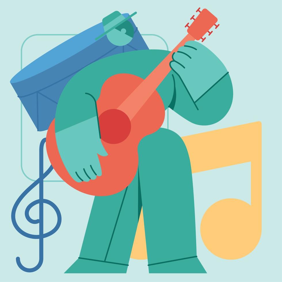 Green cute musician character flat design Profession Vector