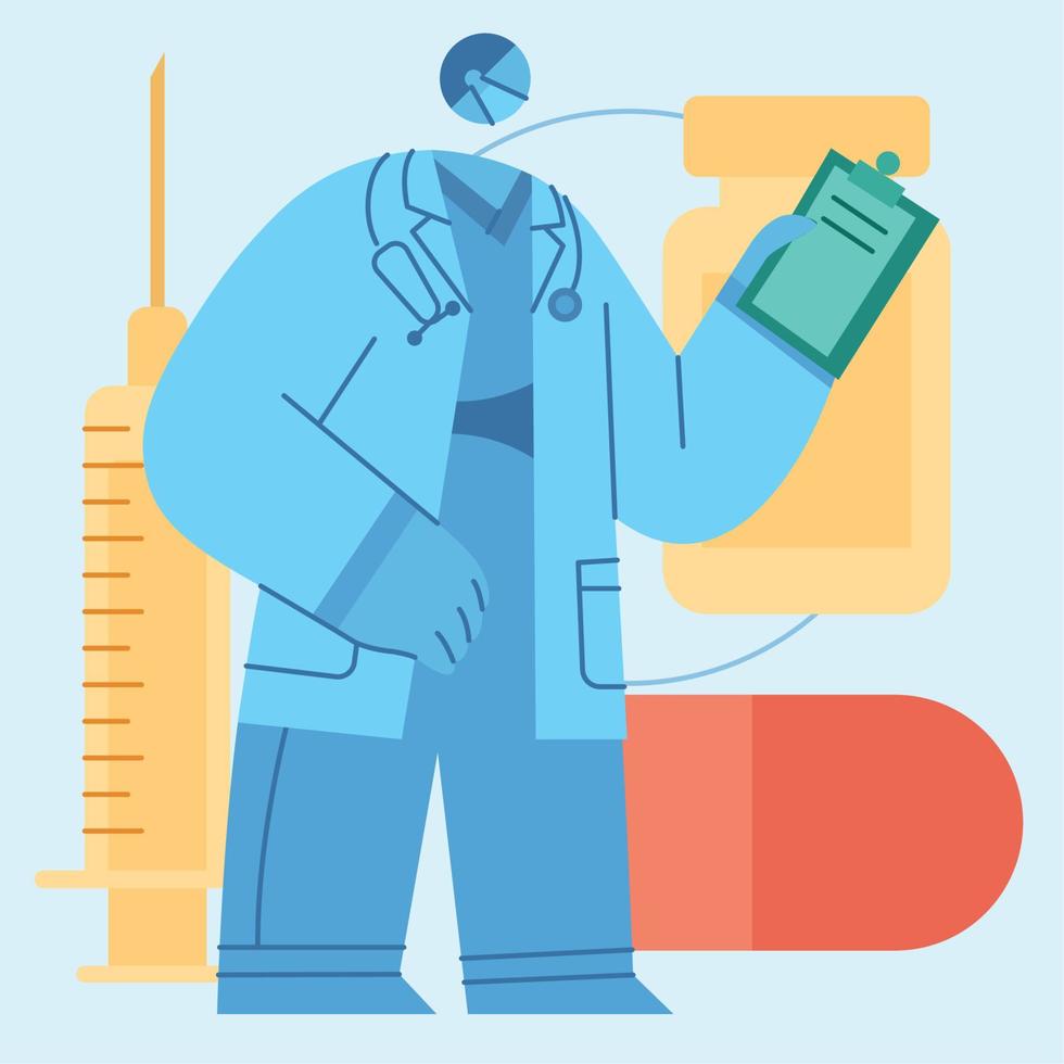 Blue cute doctor character flat design Profession Vector