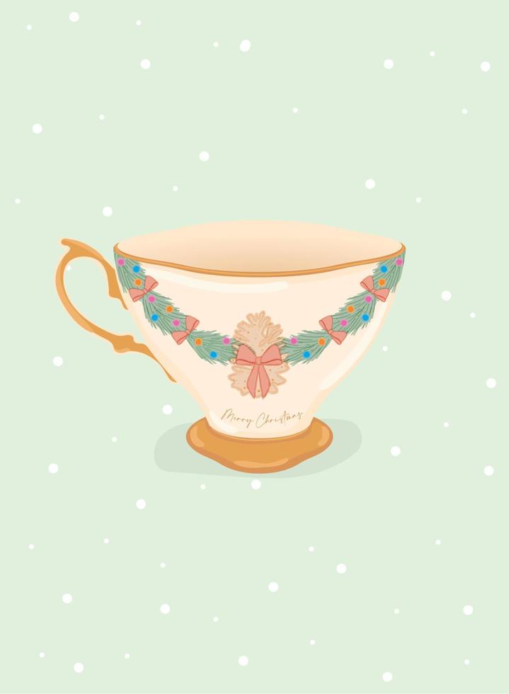 vector de taza de té de navidad detallado aislado