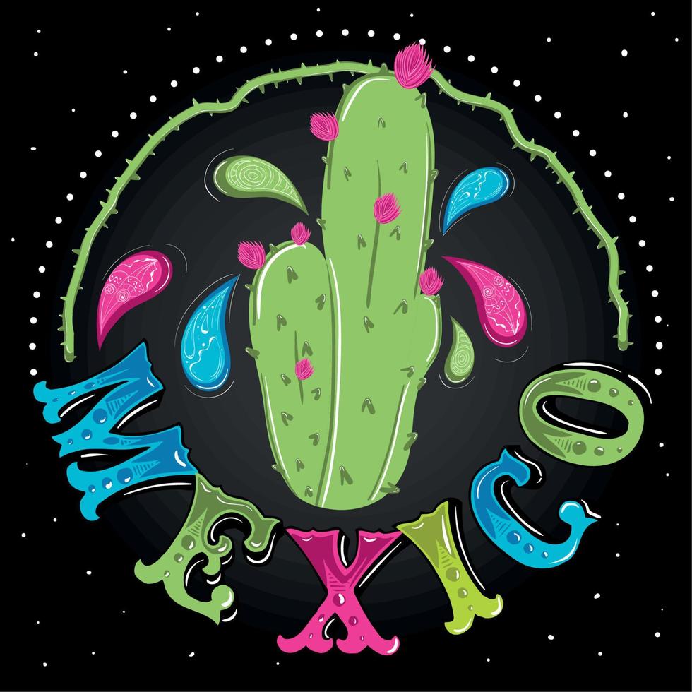 Viva mexico poster with a cute cactus Vector