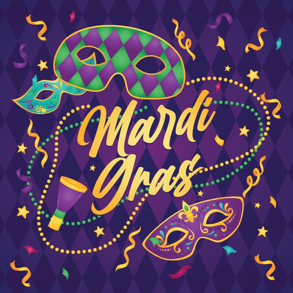 Group of colored venetian masks Mardi gras party poster Vector