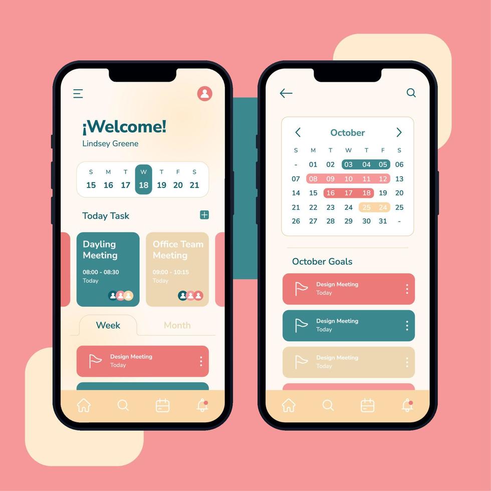 Pastry colored schedule mobile app ui mockup template Vector