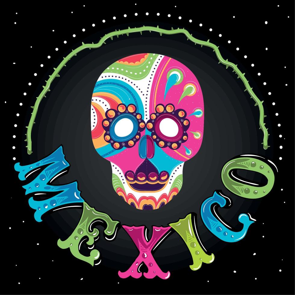 cartel de viva mexico con vector de calavera de color