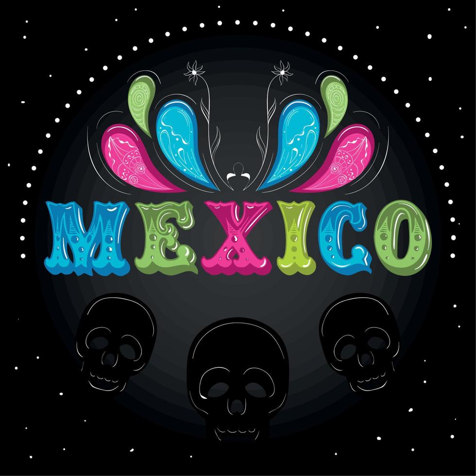 cartel coloreado de viva mexico con vector de calaveras