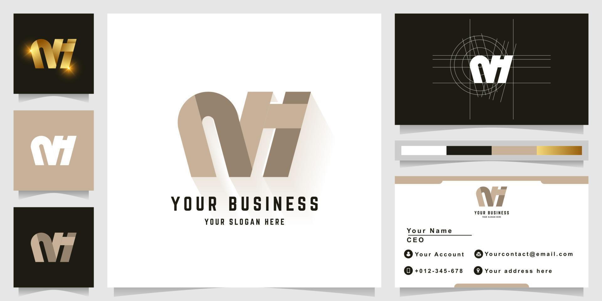 Letter NH or MH monogram logo with business card design vector