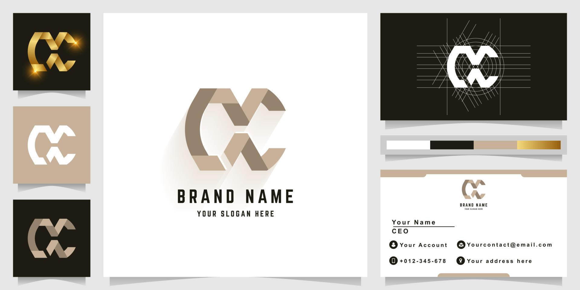 Letter CX or OC monogram logo with business card design vector