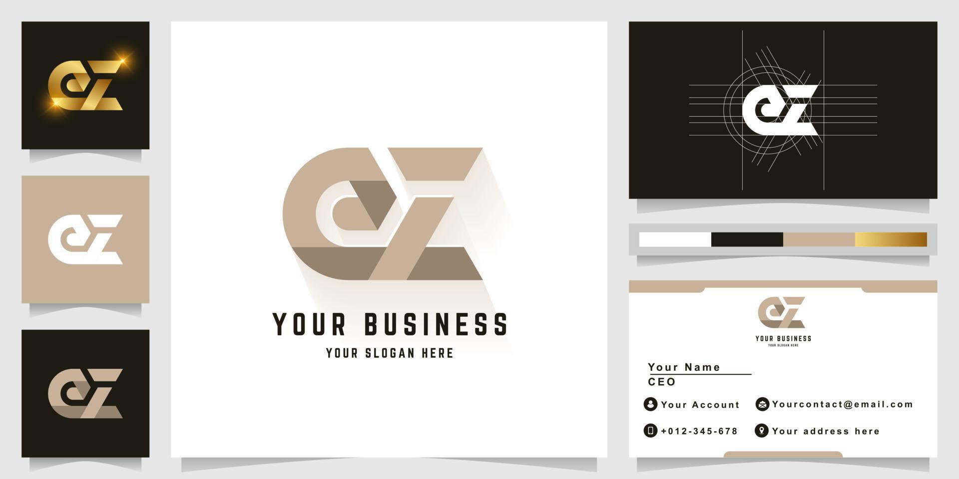 Letter eZ or eZL monogram logo with business card design vector