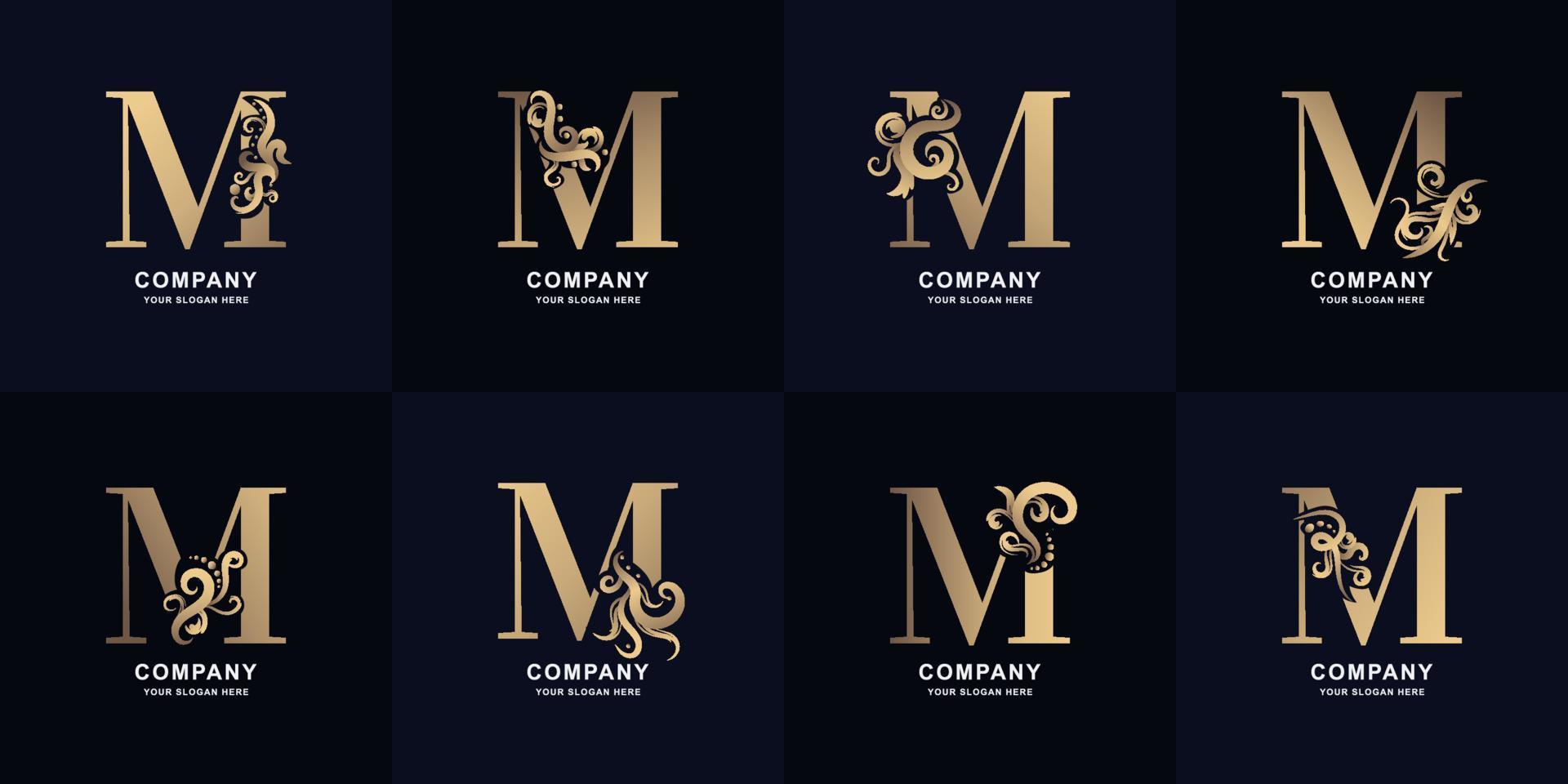 Collection letter M logo with luxury ornament design vector
