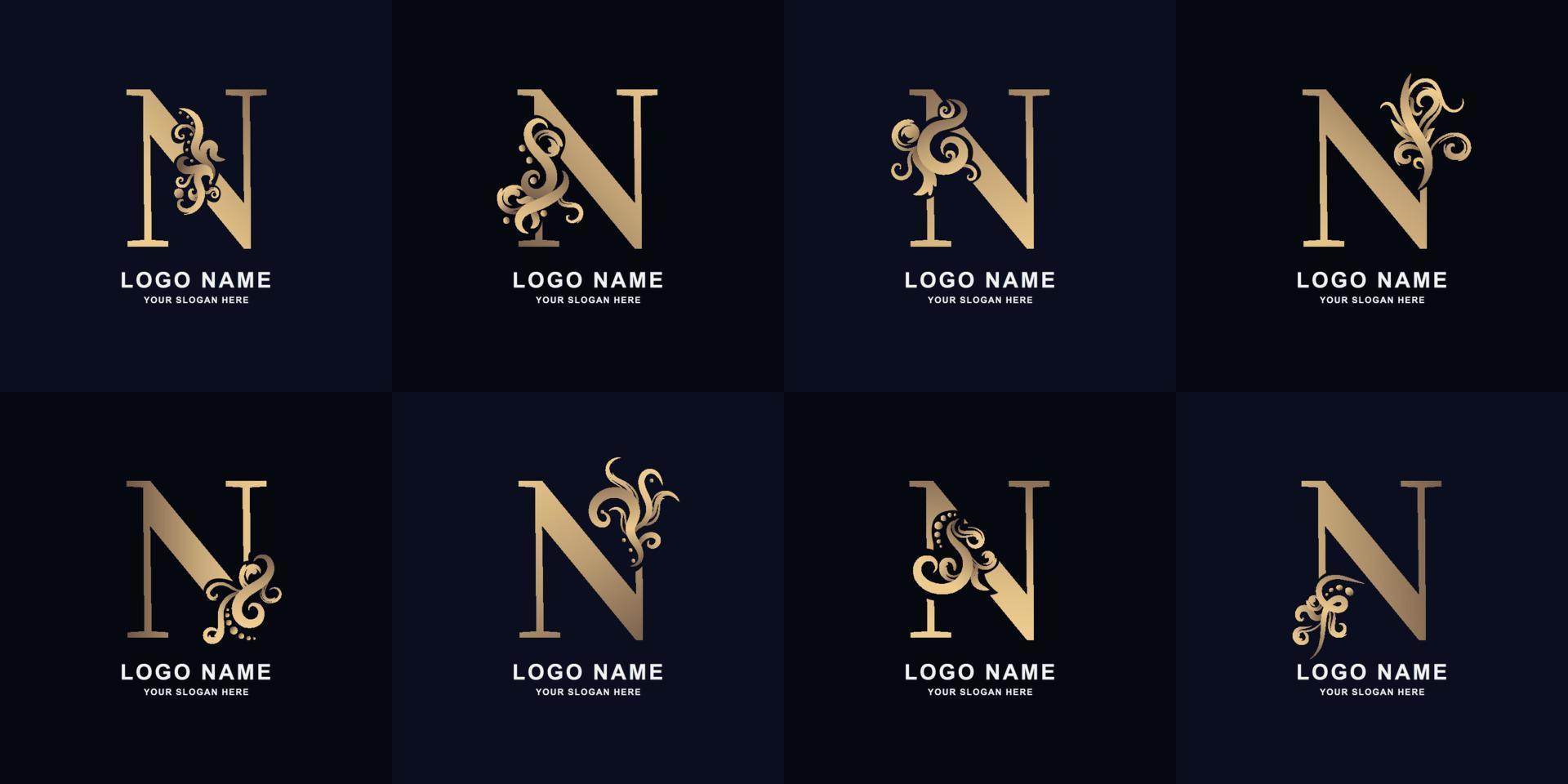 Collection letter N logo with luxury ornament design vector