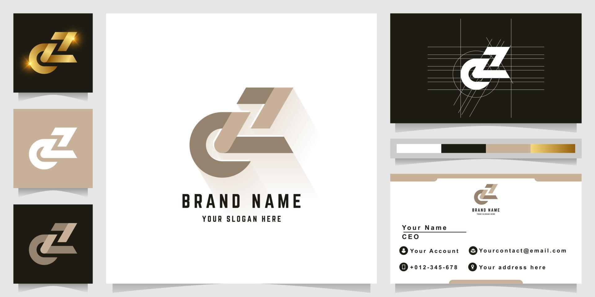 Letter eZ or eLZ monogram logo with business card design vector