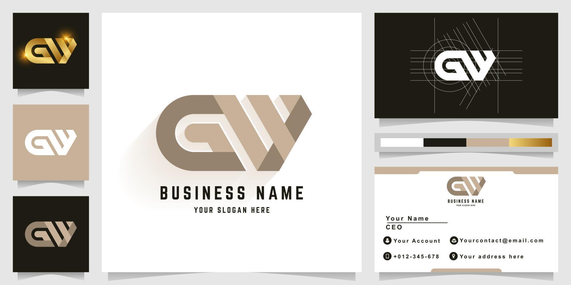 Letter GW or GM monogram logo with business card design vector