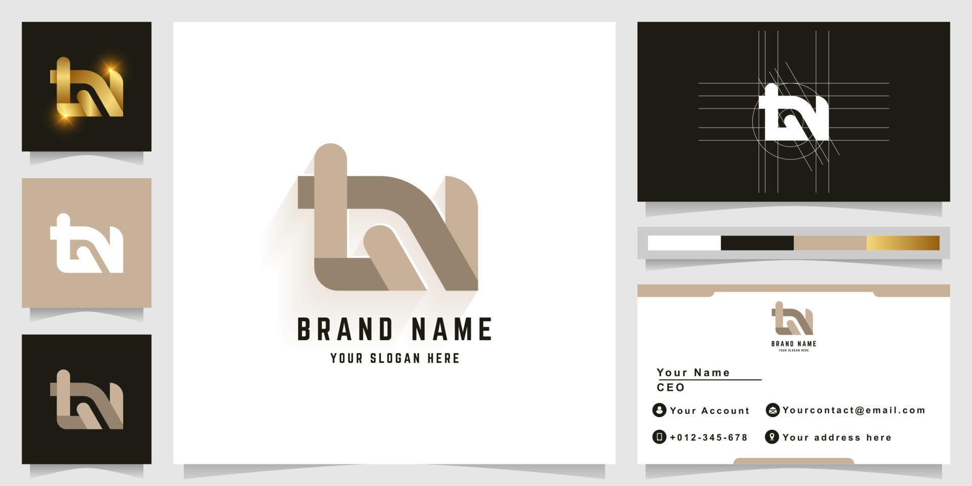 Letter tN or tV monogram logo with business card design vector